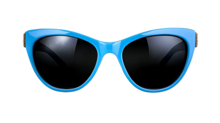 Elegant blue cat eye sunglasses on a dark background, cut out transparent