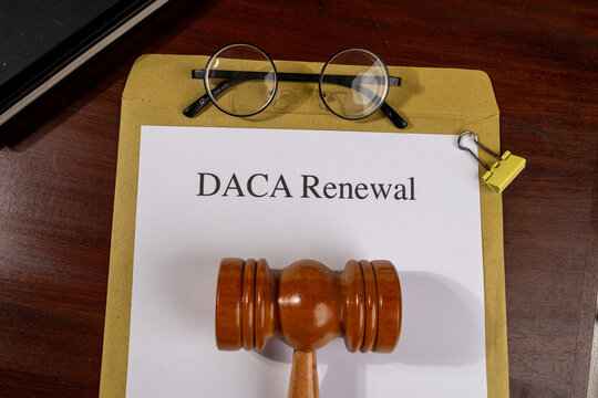 DACA Renewal Document with Gavel and Pen &ndash; Immigration Policy and Legal Protection Concept