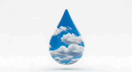 Obraz premium Water Drop Symbol With Cloud And Sky Scene Representing Clean Environment And Climate Awareness