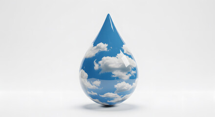 Obraz premium Water Drop Symbol With Cloud And Sky Scene Representing Clean Environment And Climate Awareness