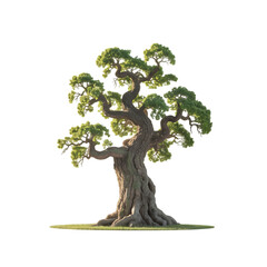 A solitary ancient tree weathered and strong stands resilient against a on transparent background
