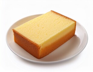 delicious sponge cake slice with a light fluffy texture and golden crust perfect for dessert or snack isolated on a white background