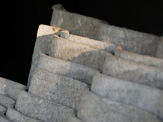 Asbestos roofing, corrugated eternit close-up.
