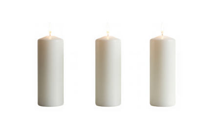 Three lit candles glow brightly against a dark backdrop, creating soft, warm, and serene atmosphere.