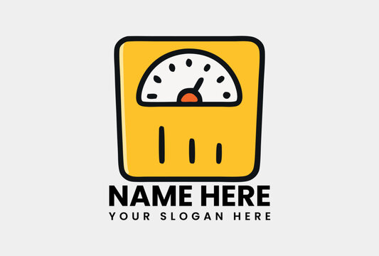 Simple yellow weight scale doodle icon illustration depicting health and measurement