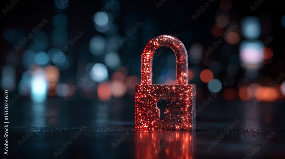 Poster red glowing padlock digital security concept abstract technology background modern design futuristic