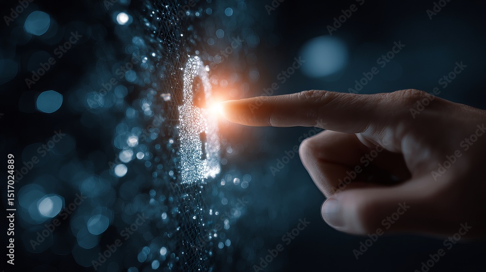 Poster digital security network abstract concept futuristic technology hand touching illuminated padlock pa