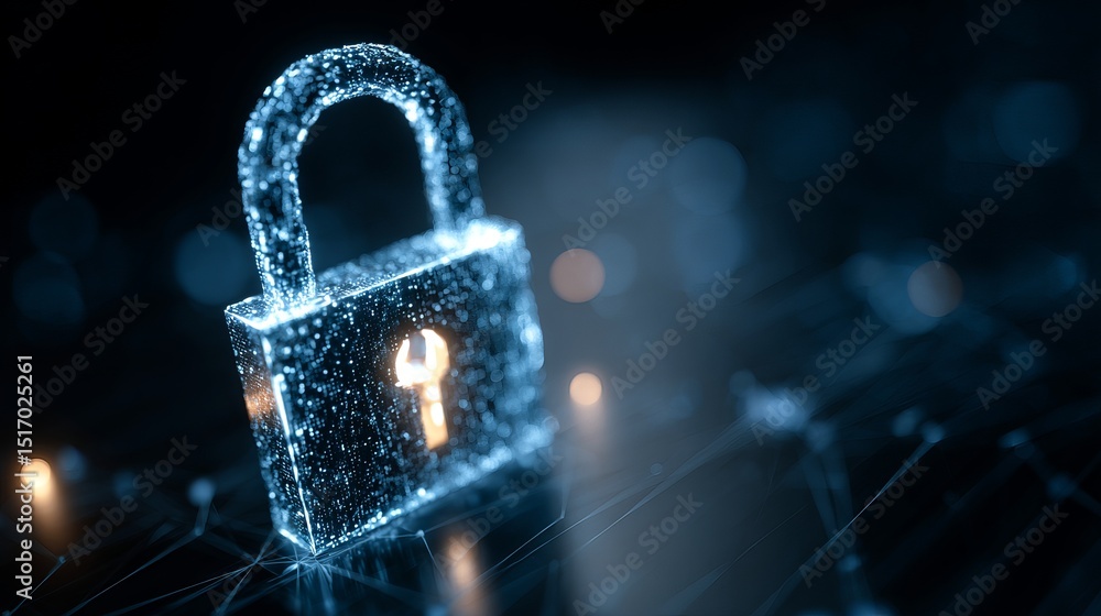Poster digital padlock security network abstract technology data protection privacy concept futuristic blue