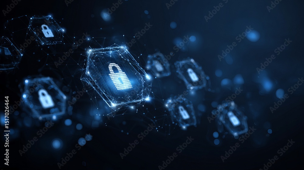 Poster abstract digital network security padlock icons blue technology background futuristic data protectio