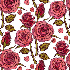 Seamless pattern with vintage roses for summer dress fabrics