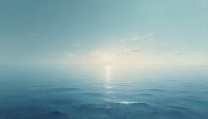 Obraz premium Serene ocean horizon blends into endless sky. Calm blue water, clear sky, soft sunlight reflects in waves. Tranquil seascape, vacation, paradise atmosphere. Ideal travel destinations, relaxation,