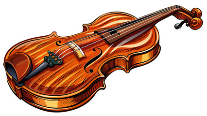 Obraz premium A close-up view of a violin shows fine wood grain, polished curves, and delicate strings, captured on a white background—highlighting elegance, tradition, and the soul of classical music.