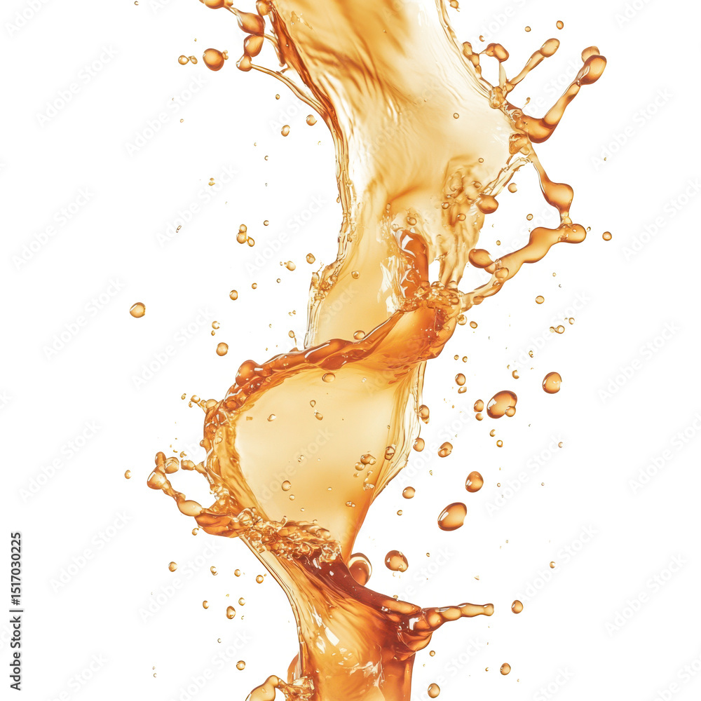 Poster amber liquid splashing dynamically isolated on transparent background