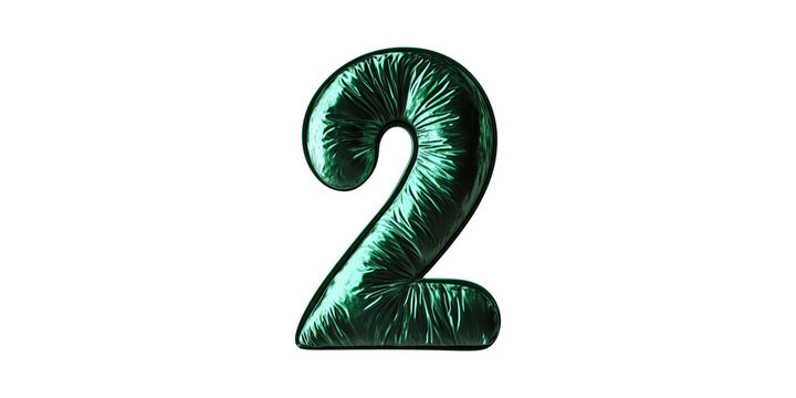 Metallic green number two balloon isolated on transparent background