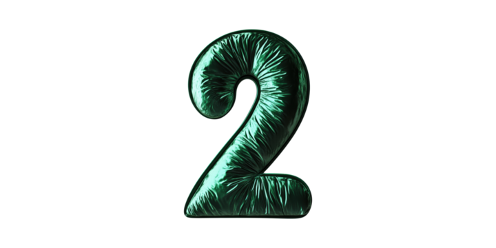 Metallic green number two balloon isolated on transparent background