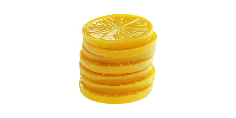 Stack Of Yellow Lemon Slices. Fresh Citrus Fruit For Culinary And Beverage Use Isolated On Transparent Background