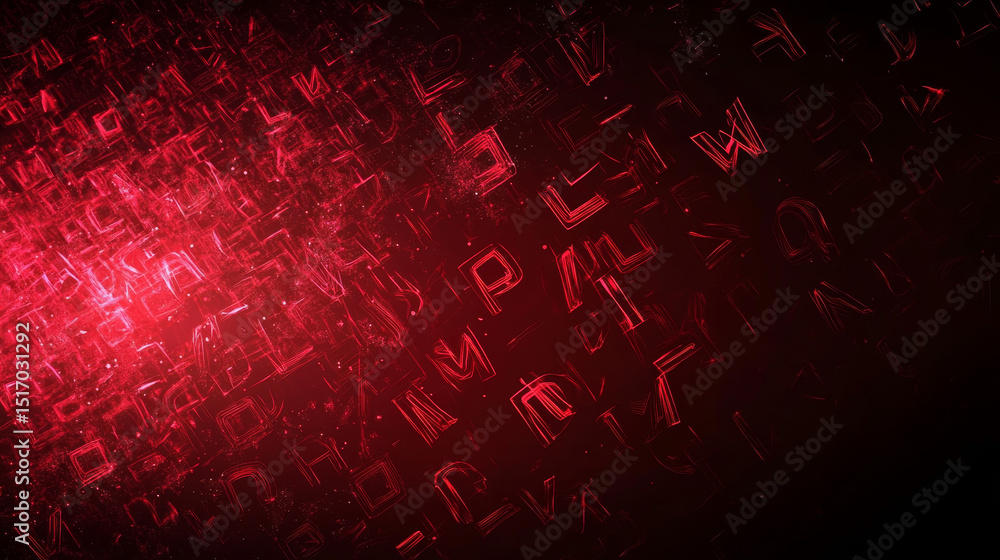 Poster dark red vector background adorned with shining abc alphabet symbols in a modern, abstract design. p