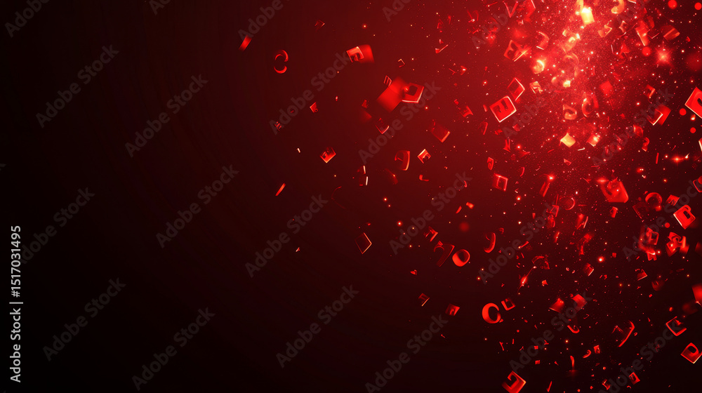 Poster dark red vector background adorned with shining abc alphabet symbols in a modern, abstract design. p
