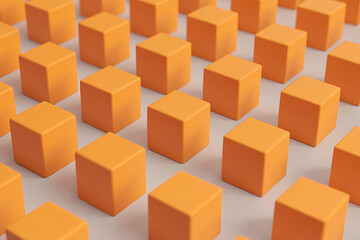 Abstract pattern of orange cubes on a light gray background