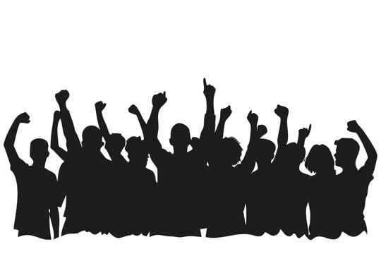 Silhouette Crowd Cheering with Raised Hands – Celebration and Unity
