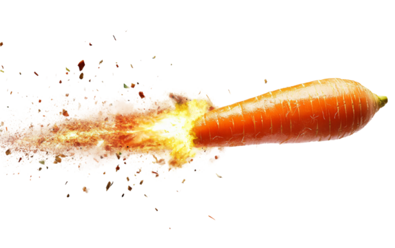 Imaginative artwork of a carrot splitting into a rocket shape symbolizing energy and health isolated on transparent background PNG