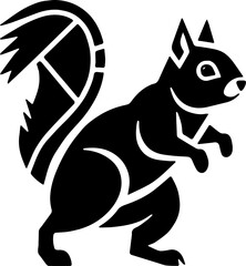 black and white cartoon illustration of a squirrel 