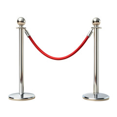 Chrome Stanchions with Red Velvet Rope Barrier isolated on transparent baackground