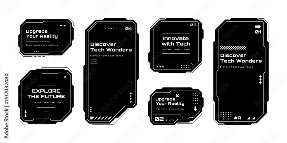 Leinwandbilder Set of HUD UI element frames. Text boxes in abstract tech style. cyberpunk style. Technology hi-tech design. Vector graphics. Modern technology banners. 