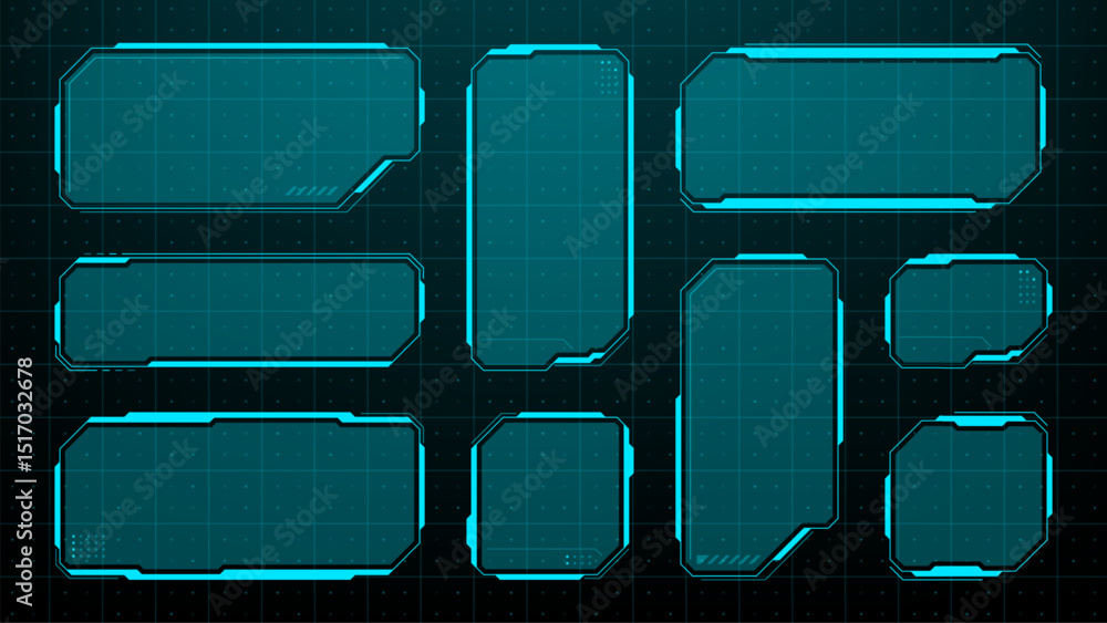 Fototapete Set of HUD UI element frames. Text boxes in abstract tech style. cyberpunk style. hi-tech design. Modern technology banners. Vector graphics. game interface elements. sci-fi frames