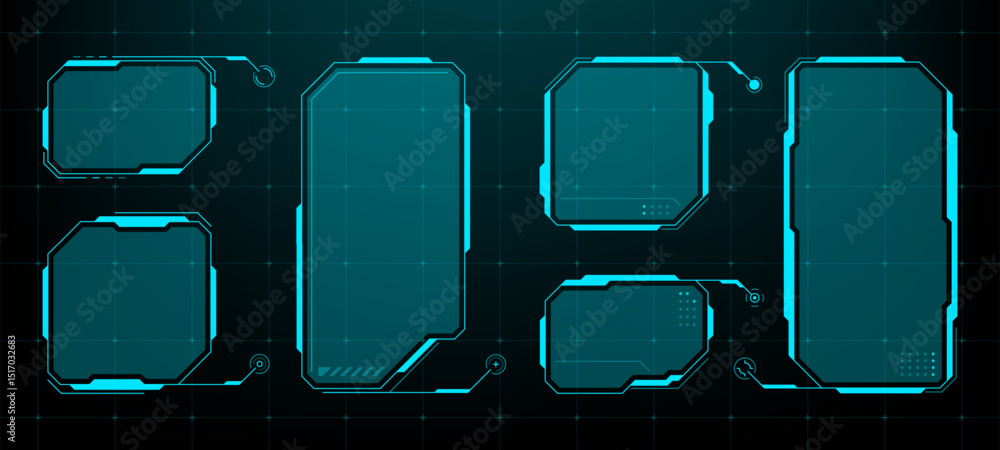 Fototapete Set of HUD UI element frames. Text boxes in abstract tech style. cyberpunk style. hi-tech design. Modern technology banners. Vector graphics. game interface elements. sci-fi frames