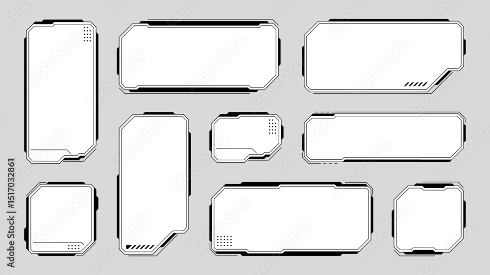 Fototapete Set of HUD UI element frames. Text boxes in abstract tech style. cyberpunk style. hi-tech design. Modern technology banners. Vector graphics. game interface elements. sci-fi frames