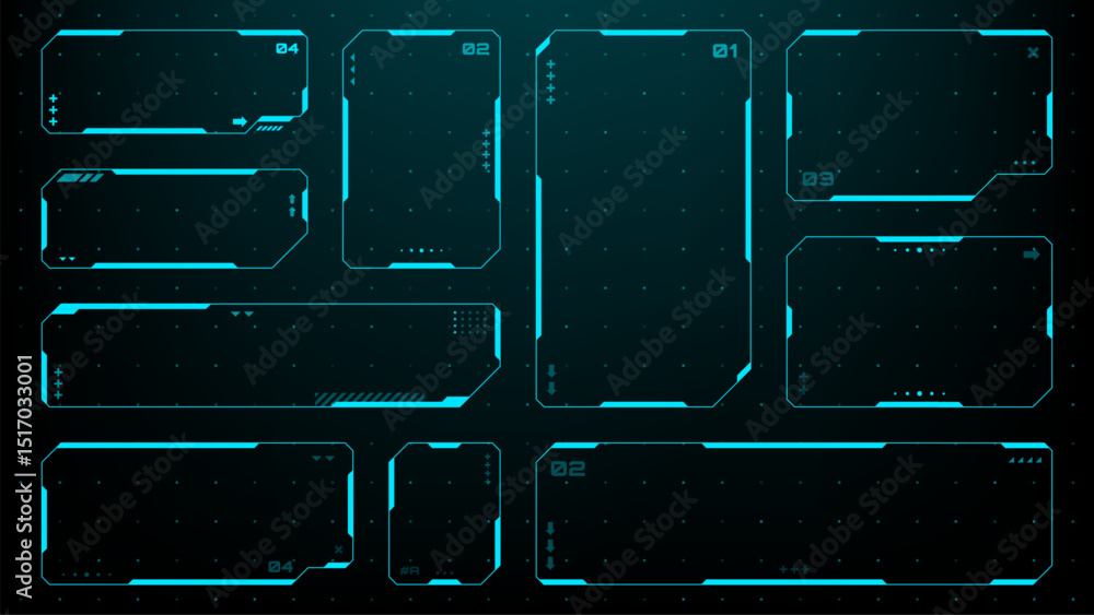 Fototapete Set of HUD UI element frames. Text boxes in abstract tech style. cyberpunk style. hi-tech design. Modern technology banners. Vector graphics. game interface elements. sci-fi frames