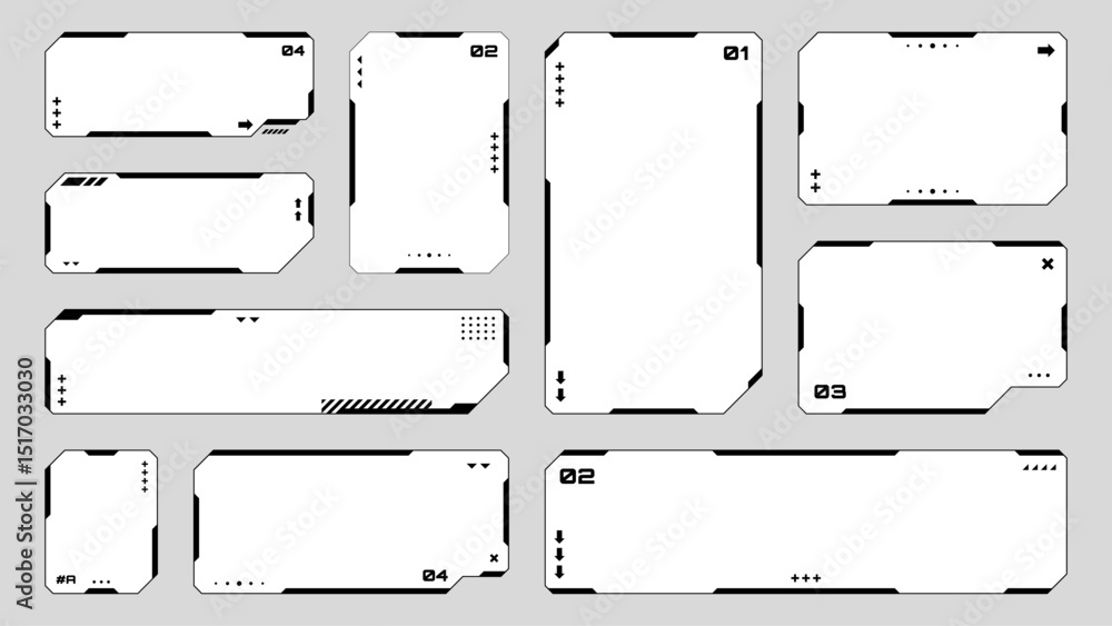 Fototapete Set of HUD UI element frames. Text boxes in abstract tech style. cyberpunk style. hi-tech design. Modern technology banners. Vector graphics. game interface elements. sci-fi frames