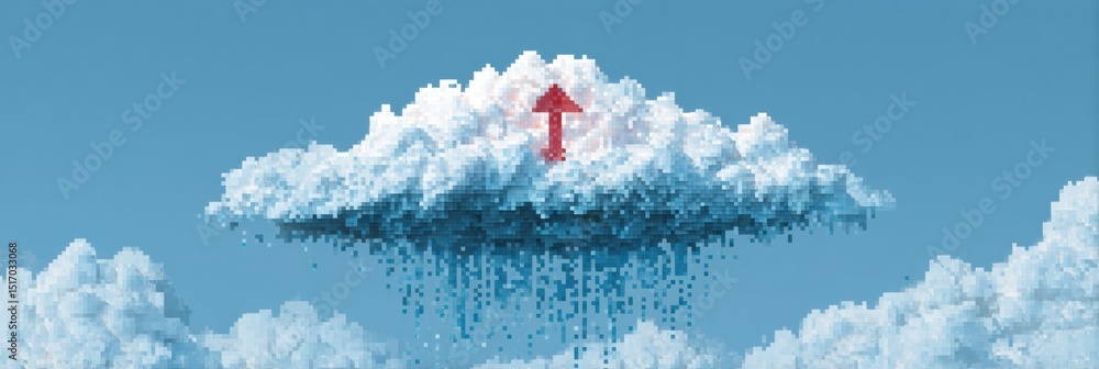 Leinwandbilder pixelated cloud with upload icon and rainfall indicating a broken connection in a digital landscape