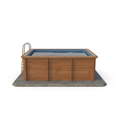 Rectangular Wooden Above-Ground Swimming Pool on Concrete Base isolated on transparent background