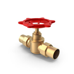 Brass Water Valve with Red Handle isolated on transparent background