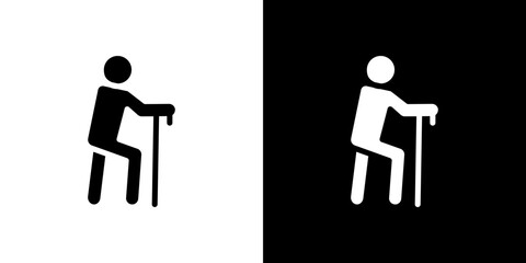 Person walking with cane icon symbols. Vector illustration.