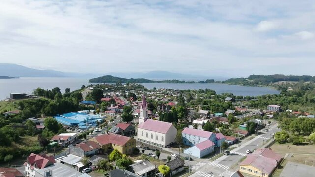 Aerial view historic church with san agustin parish puerto octay