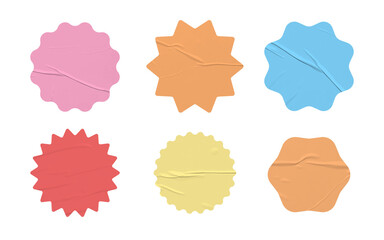 Retro Label Aesthetic Element Shape Set with crumpled retro paper texture. Retro shape glue paper...