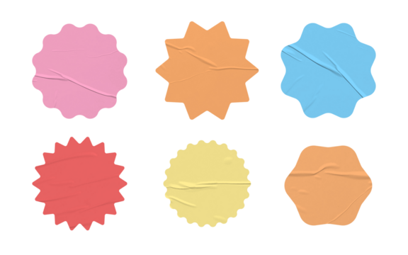 Retro Label Aesthetic Element Shape Set with crumpled retro paper texture. Retro shape glue paper elements set. - Powered by Adobe