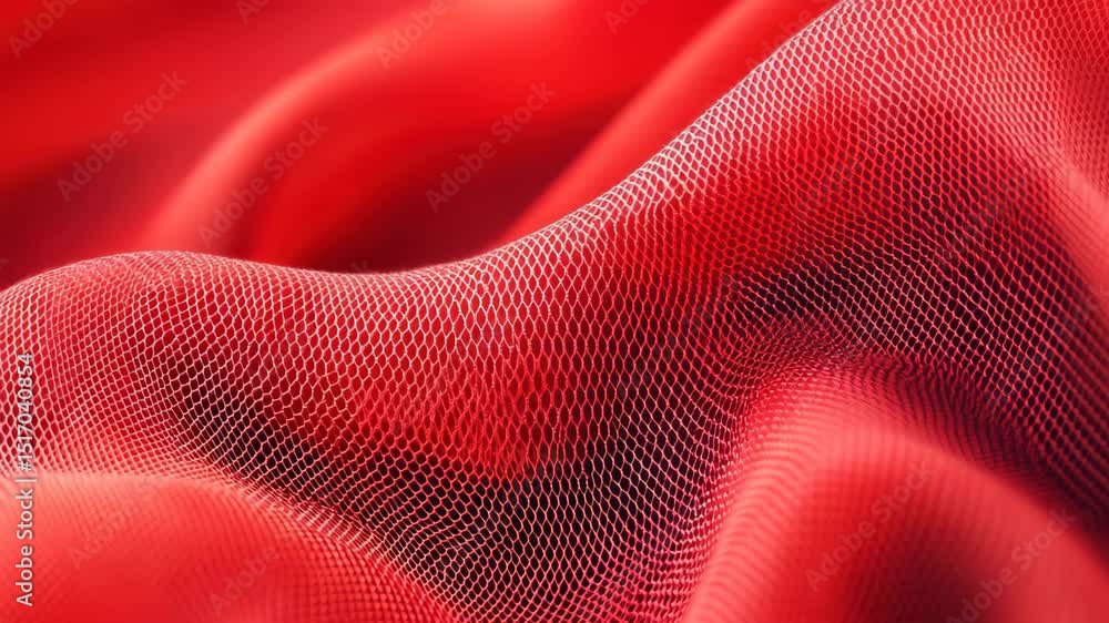 Aufkleber crimson waves: a macro shot showcasing the undulating flow of vibrant red fabric with a sense of dep