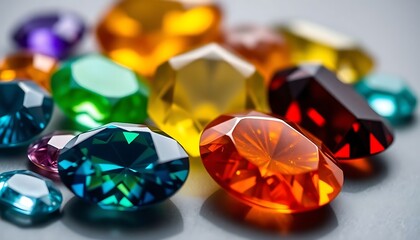 bunch of different colored diamonds on a table