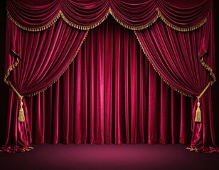 Deep crimson velvet theater stage curtain