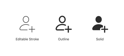Add friends icon , Add new user with plus symbol , invite icon join sign . DITABLE STROKE ICON, outline and filled web icons vector sign
