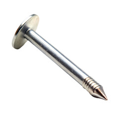 Closeup of a Single Polished Metal Pin with a Wide Head and a Tapered Point Industrial Fastener Detail isolated on transparent baackground