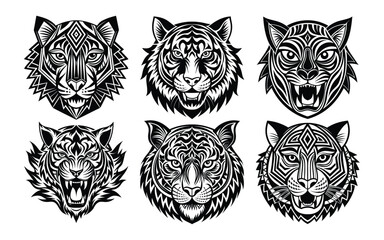 Stylized Tribal Tiger Head with Ethnic Patterns