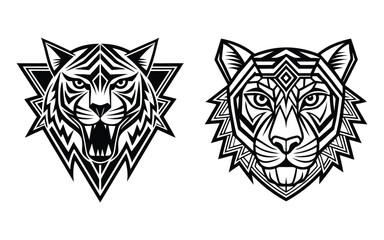 Modern Tribal Tiger Face with Bold Lines