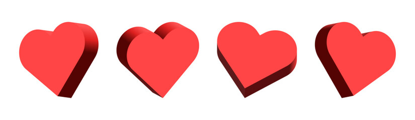 3d red heart icon sign, favorite like icon, social media notification icons, post reactions for social network. social media hearts symbol shape, 3d rendering, 3d illustration