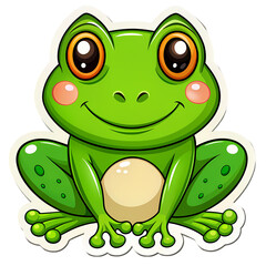 Obraz premium Cartoon Illustration of a Smiling Green Frog isolated on transparent baackground