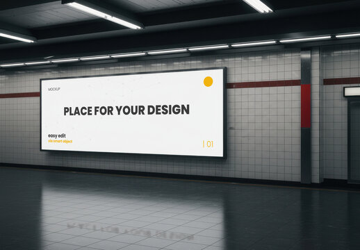 Horizontal Underground Backlight Sign Billboard Mockup